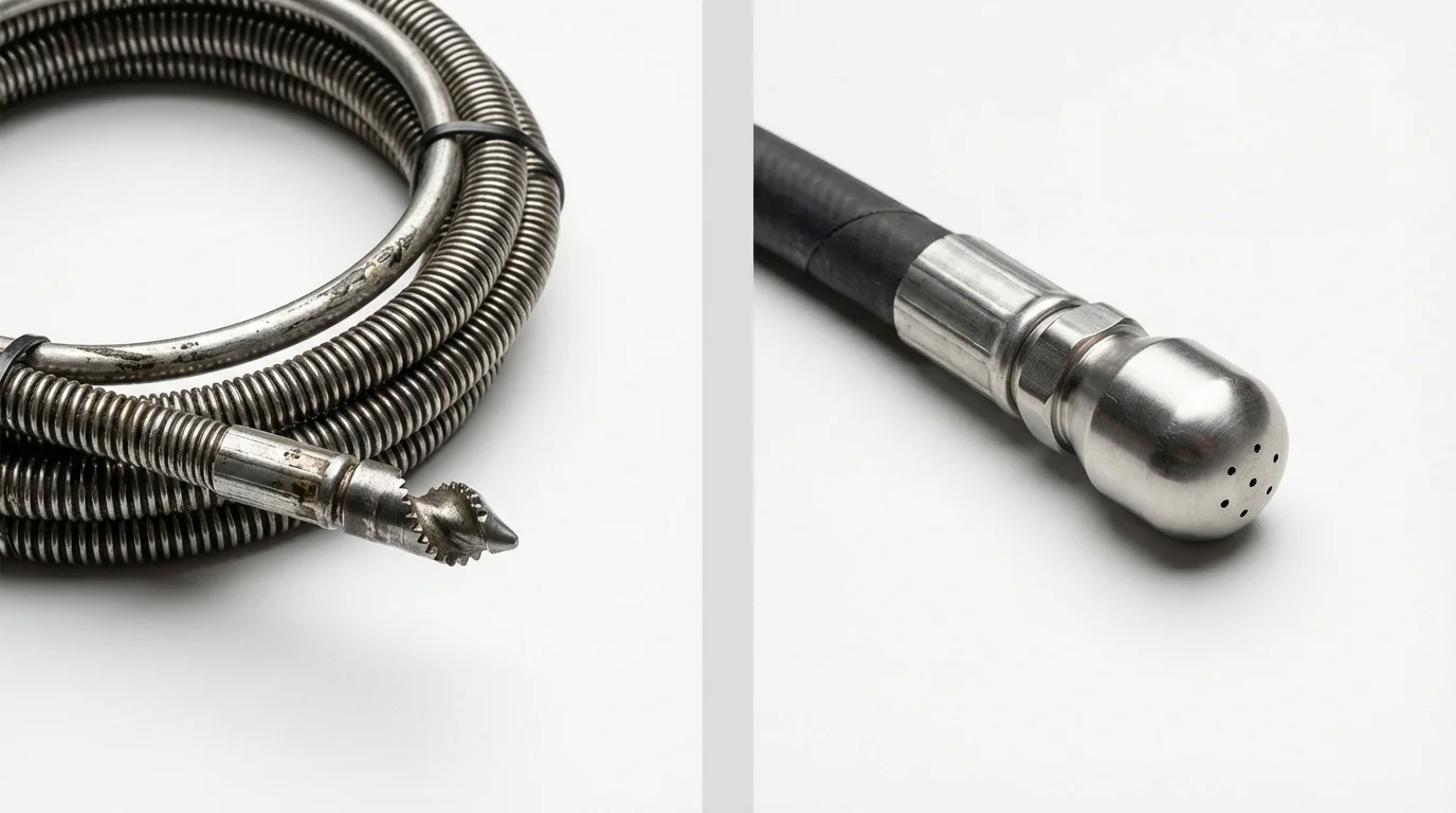 Drain snake cable and hydro jetting nozzle used for drain cleaning in Burton, OH