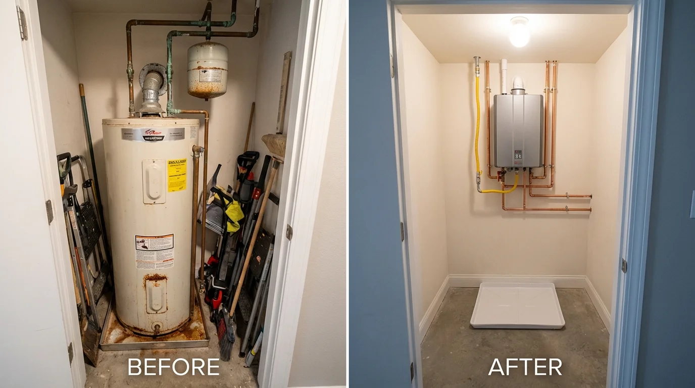 Tank water heater versus wall-mounted tankless unit comparison for Burton, OH homeowners