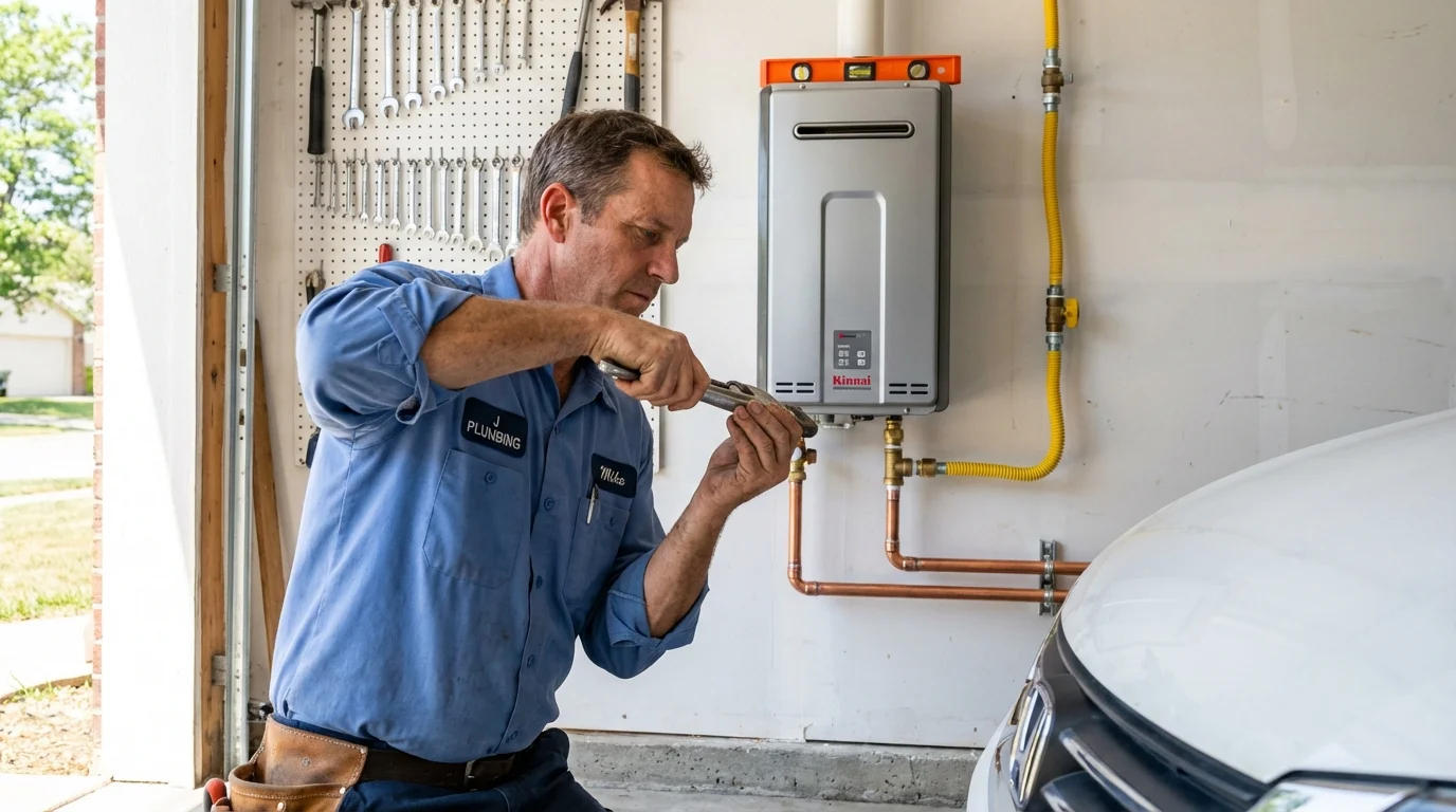 Tankless water heater installation by a Johns Plumbing LLC plumber in Burton